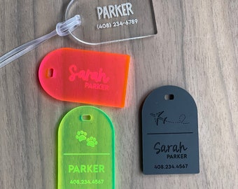 Discreet Acrylic Luggage tags 2.5” x 1.5”/ Address tag / Half Circle / Personalized tag / Travel tag / Backpack tag / Name Bag tag / 1/4"