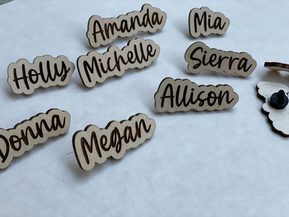 Personalized Wood Pin / Wooden Name Pin / Name Tag Pin / Pins - Etsy