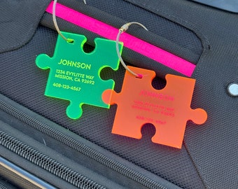 Discreet Puzzle Luggage tags 1/4"/ Address tag / Name tag / Personalized tag / Travel tag / Backpack tag / Wedding Gift / Custom Tag