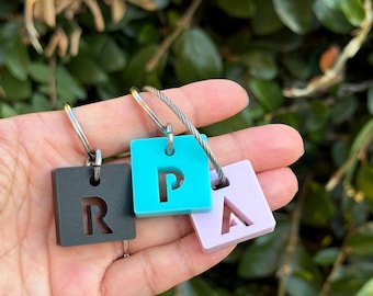 Small Initial Keychain, Custom Acrylic Square Tag, Backpack or Luggage, 1" Tag, Letter Cut Tag, Simple Tag