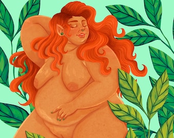 Fat Joy // // Fat Feminist Botanical Wall Art - Plus Size - Body Positive Illustration - Body Liberation - Fat Vanity
