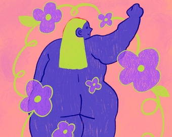 Fat Power // // Fat Feminist Retro Wall Art - Plus Size - Body Positive Illustration - Body Liberation - Fat Vanity