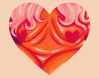 Fire Heart Art Print // Fat Feminist Wall Art - Plus Size - Body Positive Illustration - Fat Liberation - Fat Vanity - Self Love