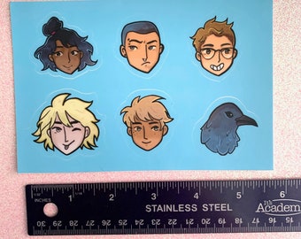 Raven Boys Sticker Sheet // Richard Gansy - Ronan Lynch - Adam Kent - Blue Sargent - Noah Czerny - Chainsaw - YA Reader - Book Lover