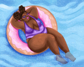 Summer Babe Art Print // Fat Feminist Wall Art - Plus Size - Body Positive Illustration - Body Liberation - Fat Vanity