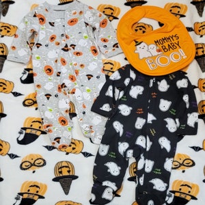 My 1st Halloween Spooky Ghost and Pumpkin Onesie, Bib, & 2pc Zip Up Pajamas Set