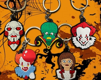 5pc Halloween Spooky Thème populaire Personnages de films d’horreur Soft Touch Porte-clés en PVC