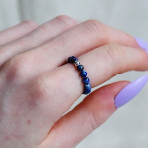 Lapis Lazuli Ring - dainty lapis lazuli ring gold lapis lazuli ring silver vintage lapis lazuli ring September birthstone ring beaded ring
