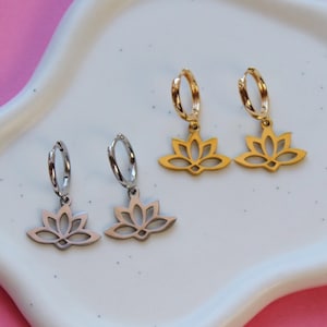 Lotus Earrings - gold lotus earrings indian silver lotus earrings lotus blossom earrings silver lotus hoop earrings lotus flower earrings
