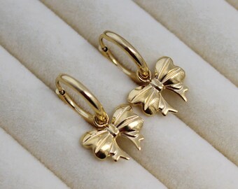 Gold Bow Earrings - bow earrings gold bow hoop earrings bow jewellery bowknot earrings bowknot hoop earrings bowknot charm bowknot jewelry