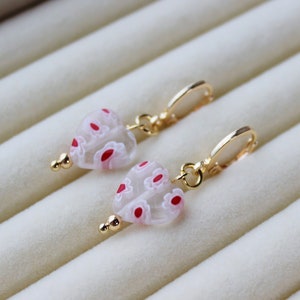 Millefiori Heart Earrings - millefiori earrings millefiori glass huggie hoop earrings 18k gold earrings pink heart huggie earrings gifts