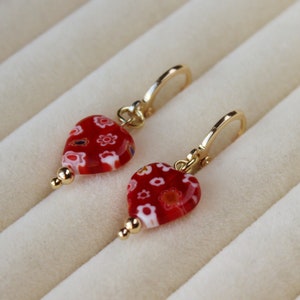 Millefiori Heart Earrings - millefiori earrings millefiori glass huggie hoop earrings 18k gold earrings red heart huggie earrings gifts