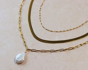 Ensemble de colliers superposés en or - Collier empilé en or 18 carats, collier en or en acier inoxydable, superposition de colliers, cadeau pour elle