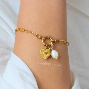 Gold Heart Bracelet- custom charm bracelet cluster charm bracelet heart charm bracelet gold heart bracelet pearl bracelet waterproof