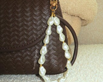 Pearl Bag Charm - summer bag charm beach bag charm bag chain charm pearl purse charm bag keychain pearl bag charm gold womens bag charm