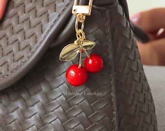 Cherry Bag Charm -  cherry charm keychain cherry charm for bag gold cherry charm cherry purse charm bag keychain cherry bag charm gold