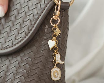 Charm de sac western - porte-clés bottines de cowboy dorées, breloque de sac de cow-girl blanche, breloque de sac de cowboy, breloque de sac à main dorée, porte-clés de bottines de cowboy