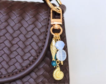 Nautical Bag Charm - fish bag charm nautical keychain blue bag charm porcelain charm sardine bag charm fish keychain beach bag charm gold