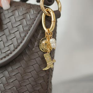 Western Bag Charm - western keychain gold cowboy boot keychain gold cowgirl bag charm cowboy bag charm gold purse charm cowboy boot keyring zdjęcie 7