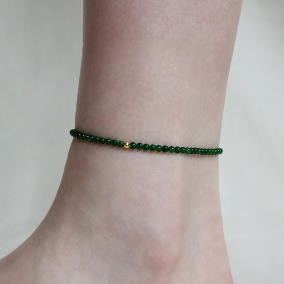 Jade Anklet Jade Bead Anklet Green Beaded Anklet March