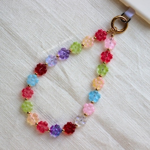 Sakura Phone Charm - iridescent phone strap bead phone strap rainbow phone strap crystal phone strap pearl phone strap pink sakura flower