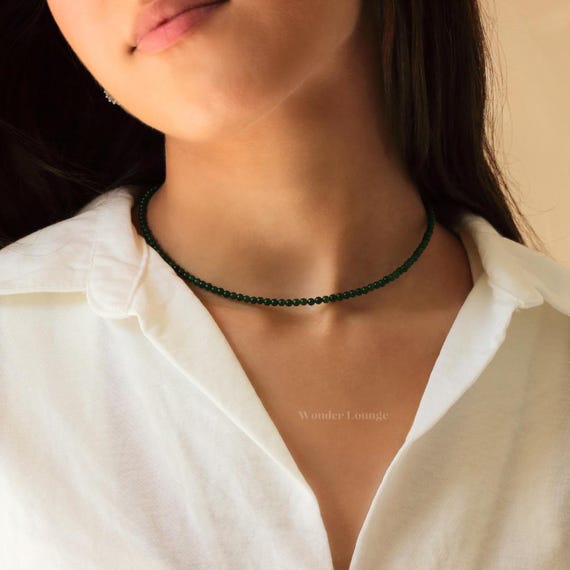 Dainty Jade Necklace - jade bead necklace jade choker necklace real jade necklace buddha jade necklace 3mm jade beads strand necklace