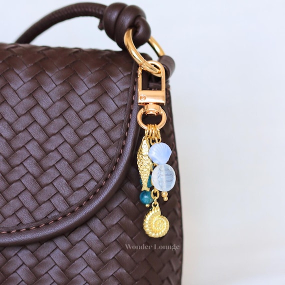 Nautical Bag Charm - fish bag charm nautical keychain blue bag charm porcelain charm sardine bag charm fish keychain beach bag charm gold