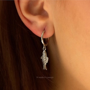 Fish Earrings - sardine fish earrings gold fish earrings sardines fish charm hoop earrings brass charm earrings 18k gold charm earrings