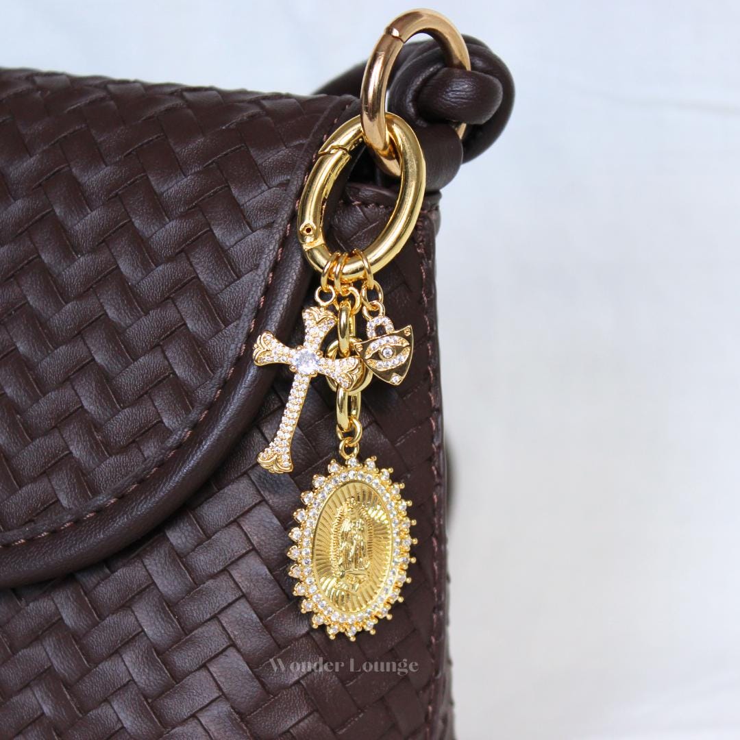 Cross Bag Charm - gold cross purse charm cross car charm cross charm for purse large cross charm diamond cross charm religious charm