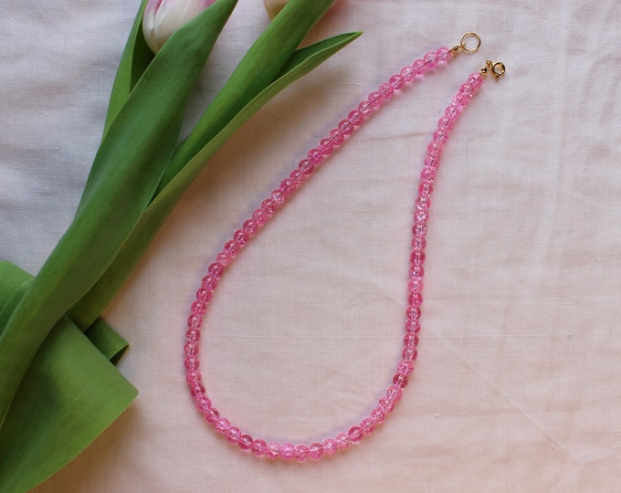 Beaded Necklace, Baby Pink, Angelcore Jewelry, Summer Trends, Gift for