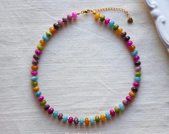 Rainbow Tourmaline Necklace - watermelon tourmaline necklace pink tourmaline necklace colorful beaded necklace dainty tourmaline necklace