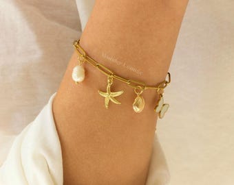 Ocean Charm Bracelet - seashell bracelet starfish bracelet ocean jewellery surfer girl bracelet summer jewelry waterproof bracelet