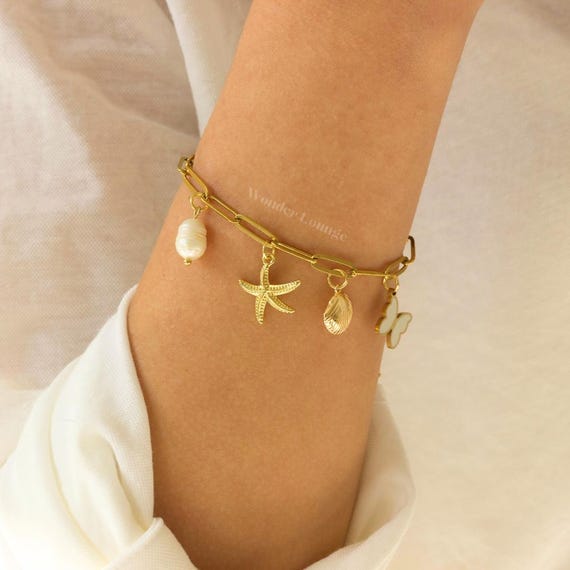 Ocean Charm Bracelet - seashell bracelet starfish bracelet ocean jewellery surfer girl bracelet summer jewelry waterproof bracelet
