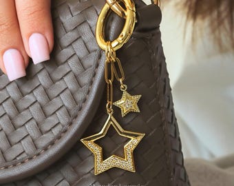 Star Bag Charm - star charm gold star purse charm shooting star charm gold star keychain star car charm star charm for purse cz keychain