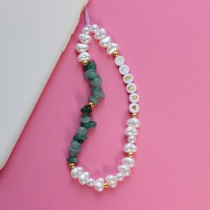 Crystal Phone Strap - gemstone phone strap pearl phone strap pearl phone charm custom phone strap custom phone charm bead phone strap