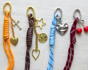 Rope Bag Charm - cord rope bag charm paracord bag charm rope purse charm brown bag charm burgundy rope bag charm blue bag charm