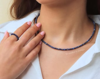 Lapis Lazuli Necklace - lapis lazuli necklace dainty lapis lazuli necklace raw lapis lazuli beaded necklace September birthstone necklace