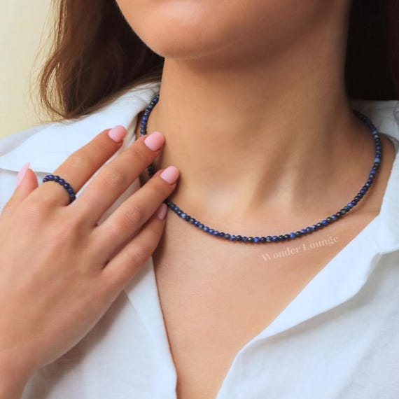 Lapis Lazuli Necklace - lapis lazuli necklace dainty lapis lazuli necklace raw lapis lazuli beaded necklace September birthstone necklace