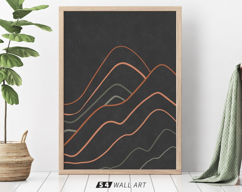 Printable Wall Art Set of 2 Black Wall Art Mountain and Moon Etsy