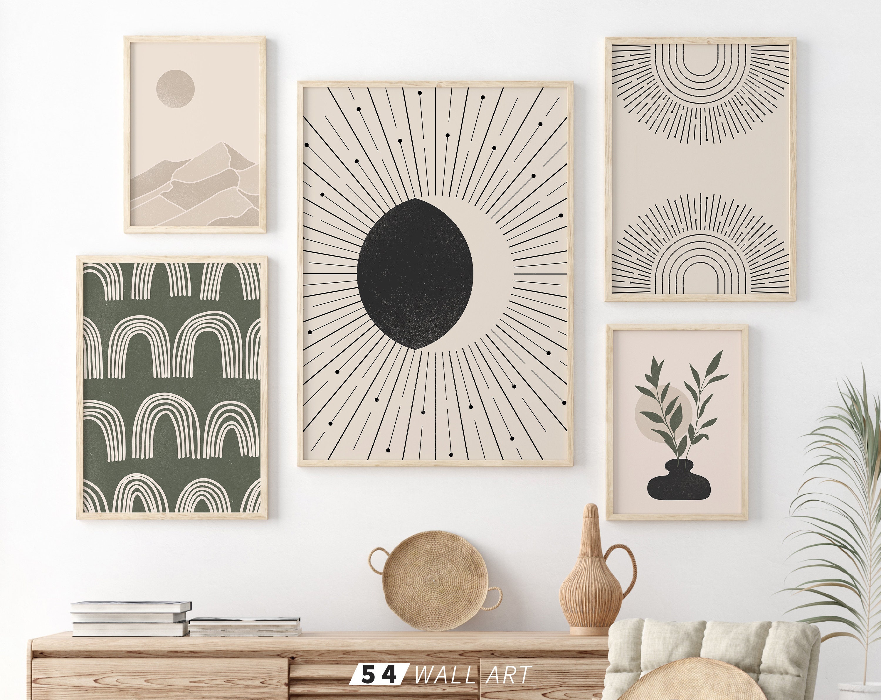 Printable Mid Century Wall Art Set of 5 Boho Printable Wall Etsy UK