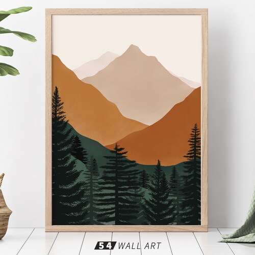 Geometric Mountain Wall Art Print Printable Art Mid Century - Etsy