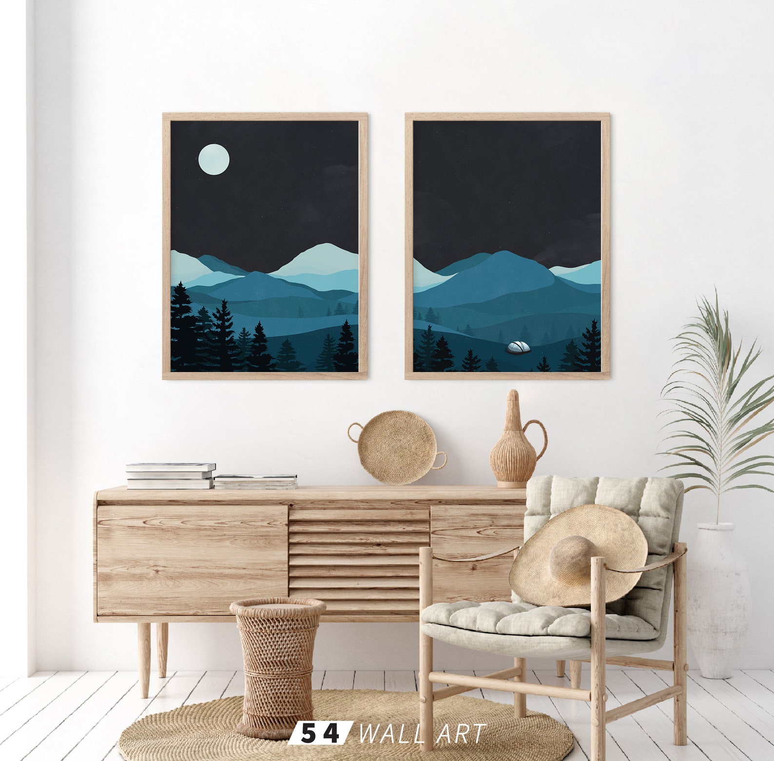 Blue Mountain Wall Art Set of 2 Printable Wall Art Mid Etsy