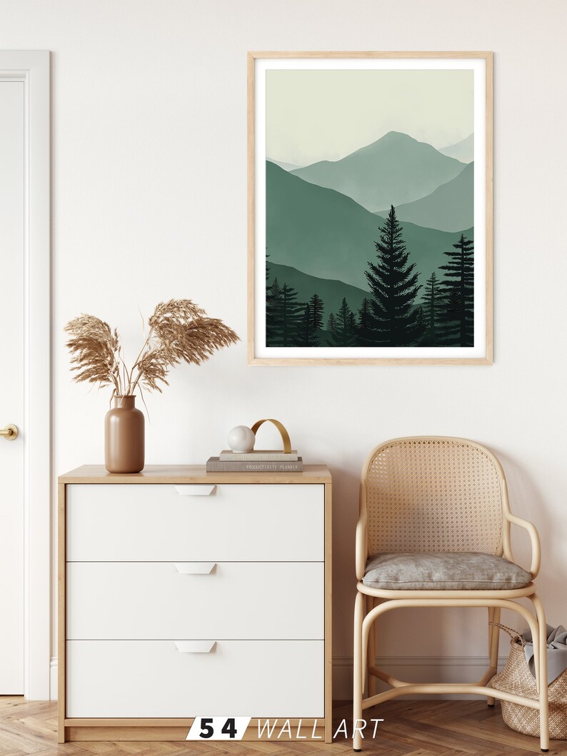 Mountain Printable Wall Art Set of 2 Sage Green Nature Wall Etsy