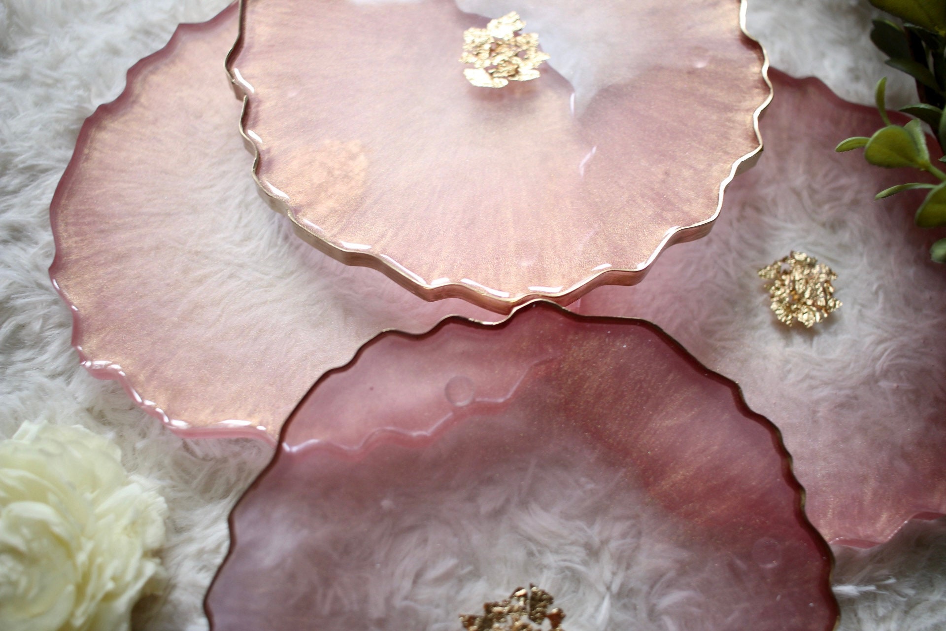 Handmade pink and gold resin coasters Etsy
