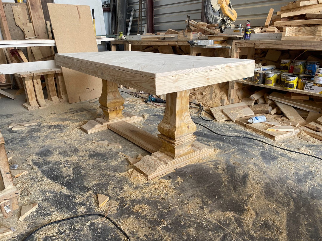 Custom Large Pedestal Dining Tables & Benches, Real Wood for Your Home ...