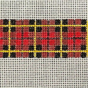 Puede incluir: Primer plano de una tela de cuadros rojos, negros y amarillos. La tela tiene una textura tejida y está hecha de un hilo fino.