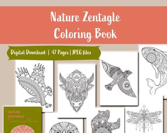 Nature Zentangle Coloring Book – 47 Printable Pages (Digital Download)