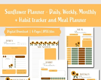 Daily Printable Planner - Sunflower Planner