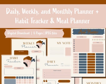 Daily Weekly Monthly Planner - Pink and Rust