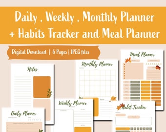 Fall Planner – Daily, Weekly, Monthly, Habit & Meal Tracker (Digital Download)